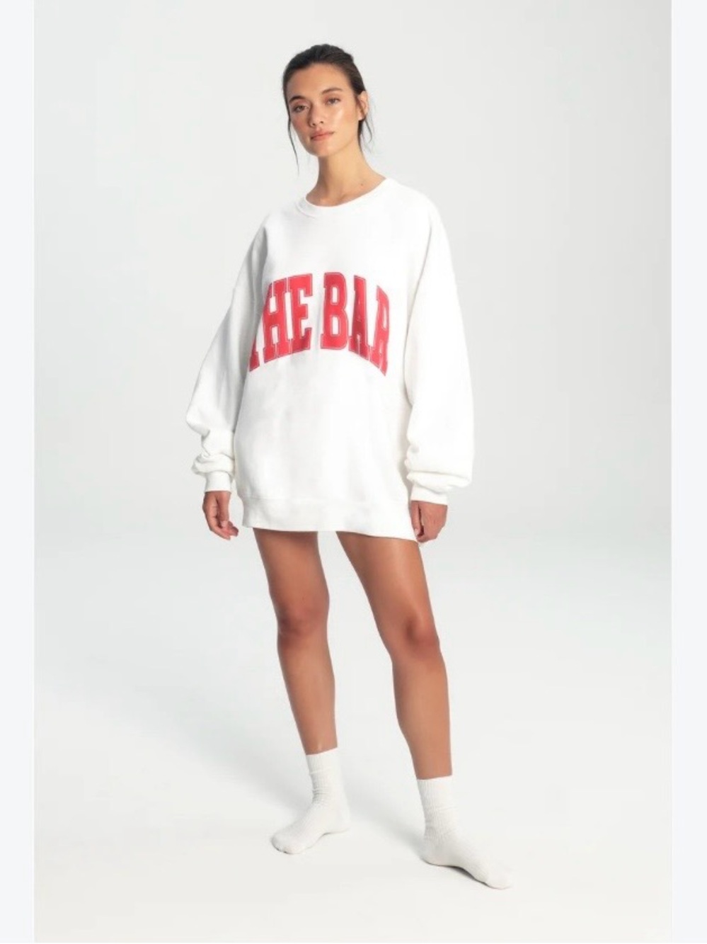 The Bar White Crewneck Sweatshirt with Red Arch Logo
